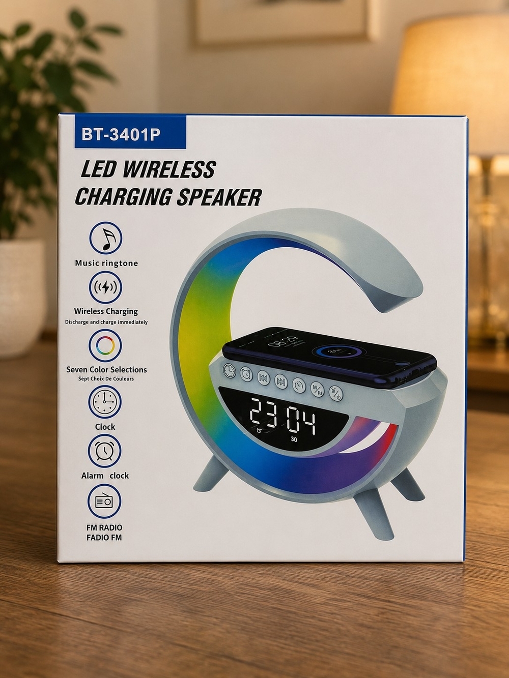 LED Wireless Charging Speaker - Grey with Rainbow Accent